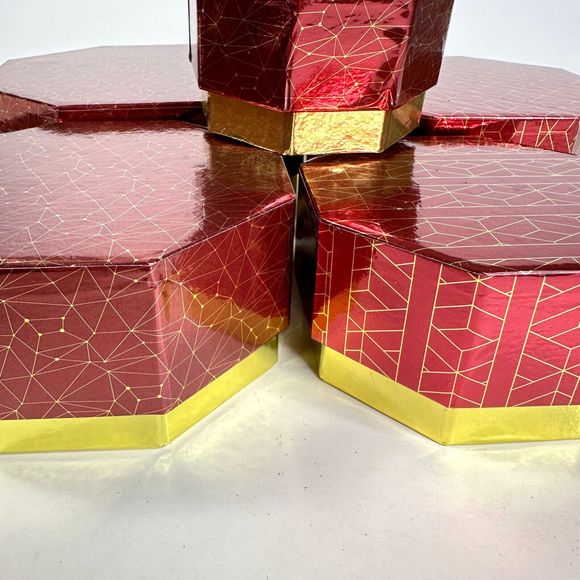 Nested Boxes Set of 5 Red and Gold Stackable with Lids - Picture 5 of 9